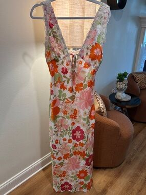 Bailey Rose Pink Floral Lace-Trim Maxi Dress